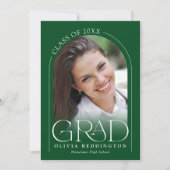 Grüne Moderne Minimal Arch Foto Graduation Party Einladung (Vorderseite)