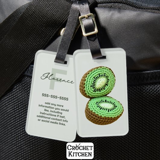 Grüne, moderne Minimal Crochet Kiwi Name Info Gepäckanhänger