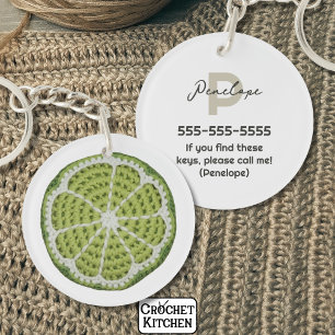 Grüne Moderne Minimal Frische Crochet Limone Slice Schlüsselanhänger