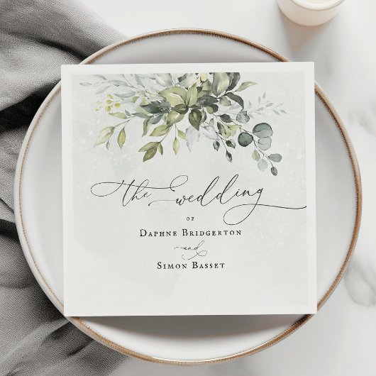 Grüne Moderne Minimalistische Hochzeit Serviette