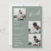 Grüne, moderne minimalistische Initialen Foto Hoch Einladung (Vorderseite)