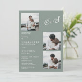 Grüne, moderne minimalistische Initialen Foto Hoch Einladung (Stehend Vorderseite)