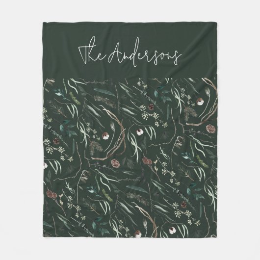 Grüne, moderne, rustikale botanische Familie Fleecedecke (Vorderseite)