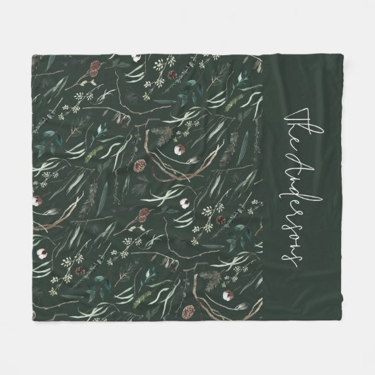 Grüne, moderne, rustikale botanische Familie Fleecedecke (Vorderseite (Horizontal))