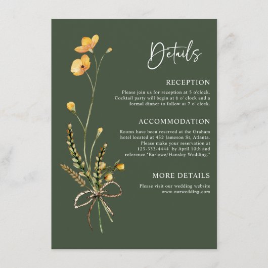 Grüne Moderne rustikale Botanische Hochzeit Begleitkarte (Vorderseite)