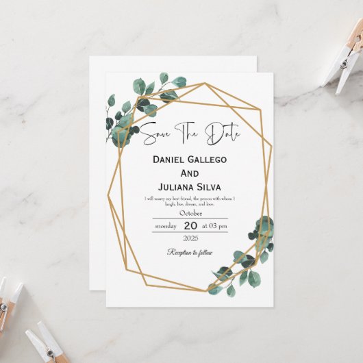 Grüne Moderne Save the Date Einladung (Vorderseite/Rückseite Beispiel)