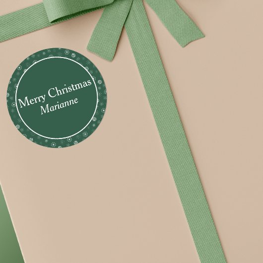 Grüne moderne Schneeflocken Frohe Weihnachten Runder Aufkleber