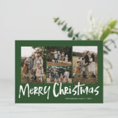 Grüne moderne Schrift Fünf Foto frohe Weihnachten (Stehend Vorderseite)