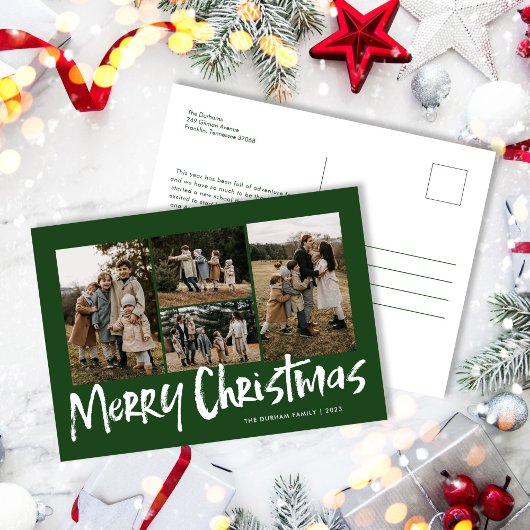Grüne moderne Schrift Fünf Foto frohe Weihnachten