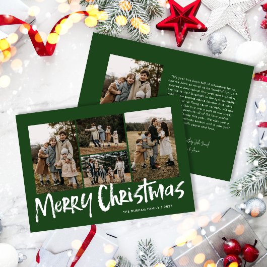 Grüne moderne Schrift Fünf Foto frohe Weihnachten