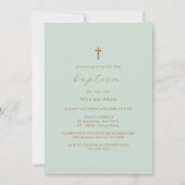 Grüne moderne Script Boho Gold Cross Taufe Einladung (Vorderseite)