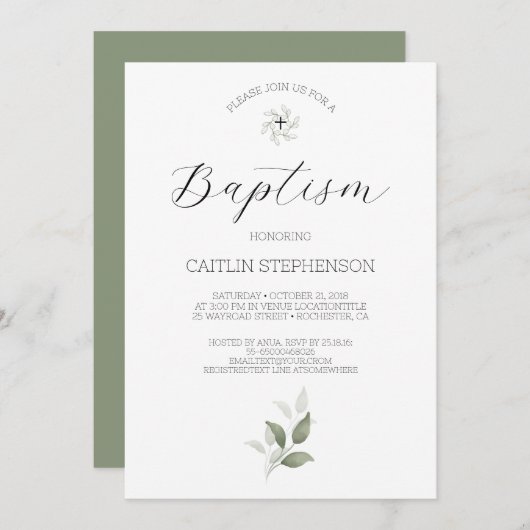 Grüne Moderne Taufe Einladung (Vorne/Hinten)