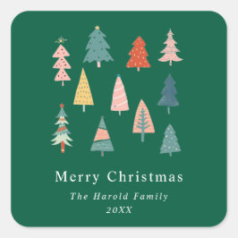 Grüne moderne und einfache Weihnachtsbaumen Quadratischer Aufkleber