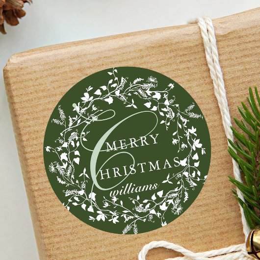 Grüne Moderne Wildblume Boho Weihnachten Runder Aufkleber