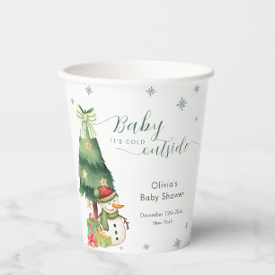 Grüne moderne Winter-Schneemann-Baby-Party Pappbecher