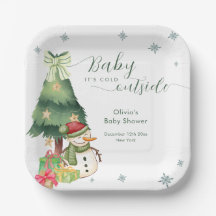 Grüne moderne Winter-Schneemann-Baby-Party