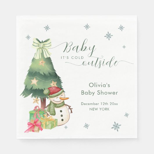 Grüne moderne Winter-Schneemann-Baby-Party Serviette (Vorderseite)