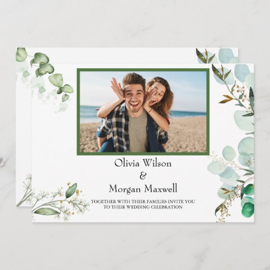 Grüne Modernes Foto Save the Date Einladung (Vorne/Hinten)