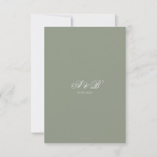 Grüne Monografie-Script-Border-Hochzeit RSVP Karte (Rückseite)