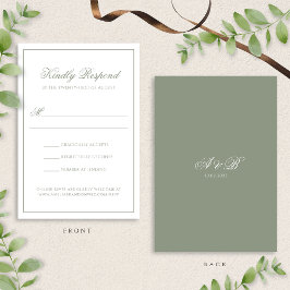Grüne Monografie-Script-Border-Hochzeit RSVP Karte