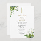 Grüne Monogram Taufen Einladung zur Weihnachtsfeie Postkarte (Vorne/Hinten)