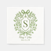 Grüne Monogram Wedding Cocktail Napkins mit Bow Serviette (Vorderseite)