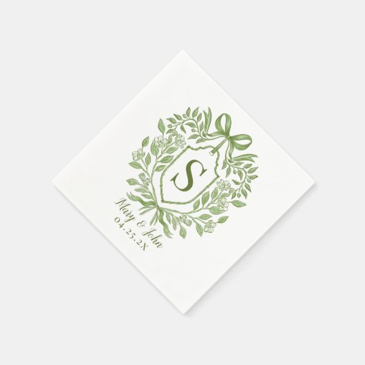 Grüne Monogram Wedding Cocktail Napkins mit Bow Serviette (Ecke)