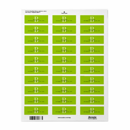 Grüne Monogramm-B-Rücksendeadressen-Aufkleber (Vorne)