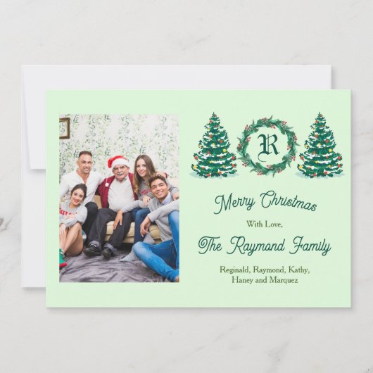 Grüne Monogramm-Bild-Weihnachtskarte Feiertagskarte (Vorderseite)