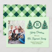 Grüne Monogramm-Bild-Weihnachtskarte Feiertagskarte (Vorne/Hinten)