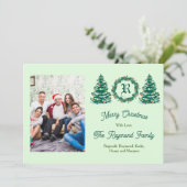 Grüne Monogramm-Bild-Weihnachtskarte Feiertagskarte (Stehend Vorderseite)