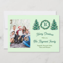 Grüne Monogramm-Bild-Weihnachtskarte
