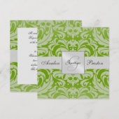 Grüne Monogramm-Damast Einladung zur Hochzeit (Vorne/Hinten)