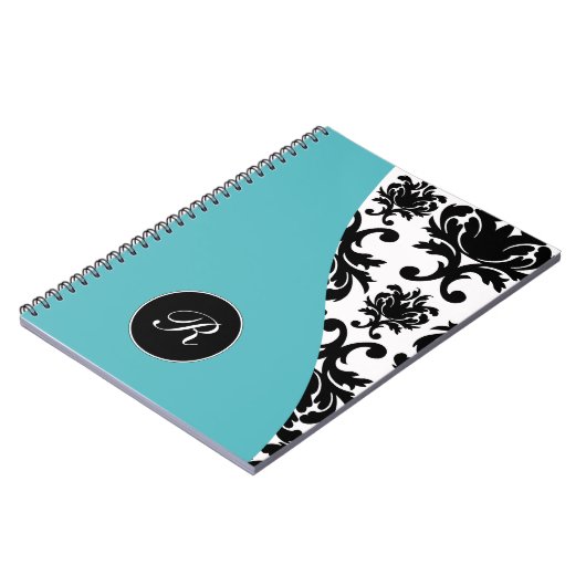 Grüne Monogramm-Damast-Notizbuch-Zeitschrift Notizblock (Linke Seite)