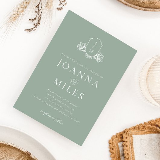 Grüne Monogramm des botanischen Wappen Einladung