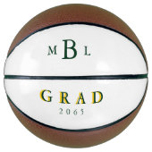 Grüne Monogramm-Grün-Gold-Datumskorb Basketball (Vorderseite)