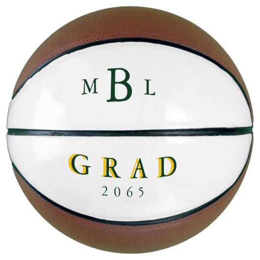 Grüne Monogramm-Grün-Gold-Datumskorb Basketball (Vorderseite)
