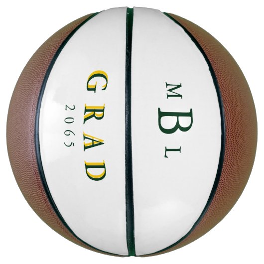 Grüne Monogramm-Grün-Gold-Datumskorb Basketball (Vertikal)