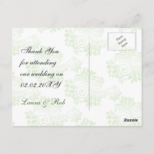 grüne monogramm Hochzeit danke Postkarte (Rückseite)