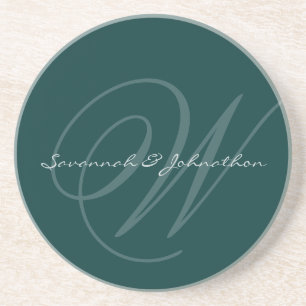 Grüne Monogramm-Hochzeitsjubiläums-Untersetzer Sandstein Untersetzer