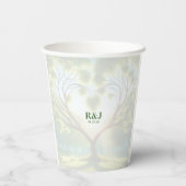 Grüne Monogramm-Hochzeitspapiertasse Pappbecher (Rückseite)
