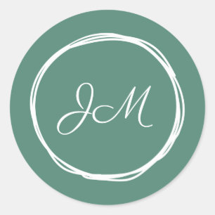 Grüne Monogramm-Hochzeitsticker Runder Aufkleber