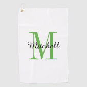 Grüne Monogramm, Initial und Name Personalisiert Golfhandtuch (Vorderseite)