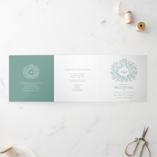 Grüne monogramm Kunstgeschichte Widding Tri-Fo Dreifach-gefaltete Programmkarte (Außenbereich)