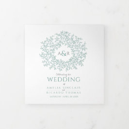 Grüne monogramm Kunstgeschichte Widding Tri-Fo Dreifach-gefaltete Programmkarte