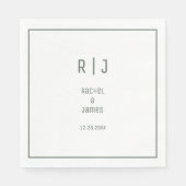 Grüne Monogramm Minimal Elegante Moderne Hochzeit Serviette (Vorderseite)