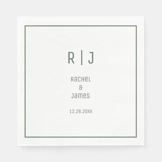 Grüne Monogramm Minimal Elegante Moderne Hochzeit Serviette (Vorderseite)