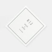 Grüne Monogramm Minimal Elegante Moderne Hochzeit Serviette (Ecke)