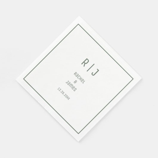 Grüne Monogramm Minimal Elegante Moderne Hochzeit Serviette (Ecke)