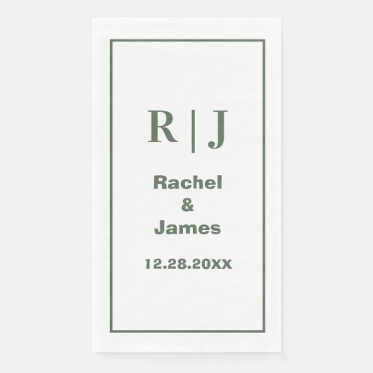 Grüne Monogramm Minimal Elegante Moderne Hochzeit Serviette (Vorderseite)